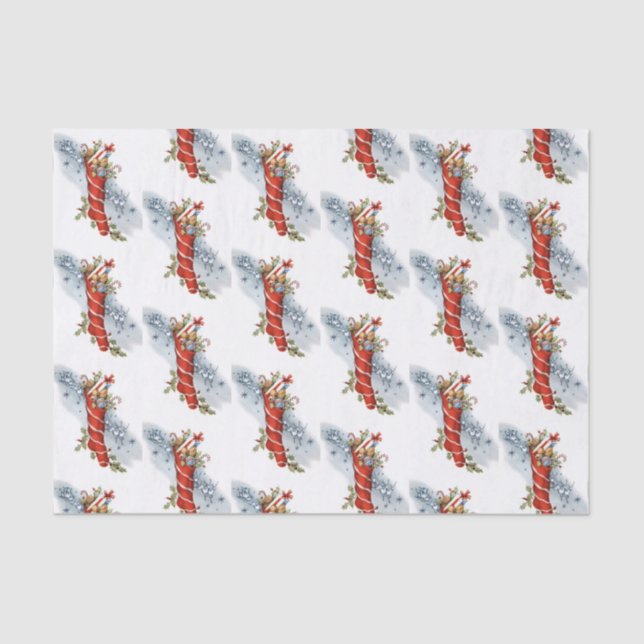 Vintage Christmas stocking pattern party tissue Paper (Front)