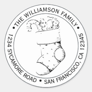 Vintage Christmas Stocking Return Address  Classic Round Sticker