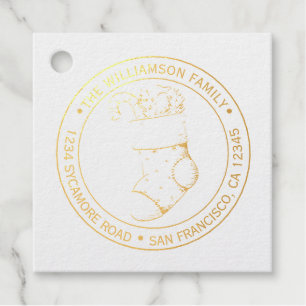 Vintage Christmas Stocking Return Address Gold Foil Favor Tags