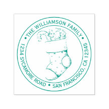 Vintage Christmas Stocking Return Address Green Self-inking Stamp