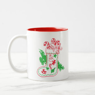 Vintage Christmas Stocking Two-Tone Coffee Mug