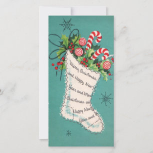 Vintage Christmas Stocking With Candy Canes Card