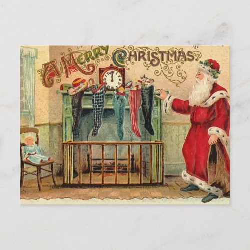 Vintage Christmas Stockings Postcard