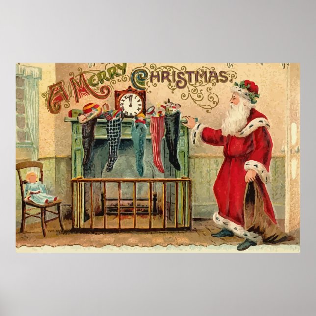 Vintage Christmas Stockings Poster (Front)