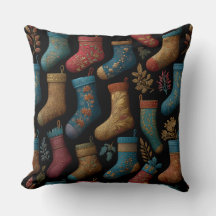 Vintage Christmas Stockings Throw Pillow