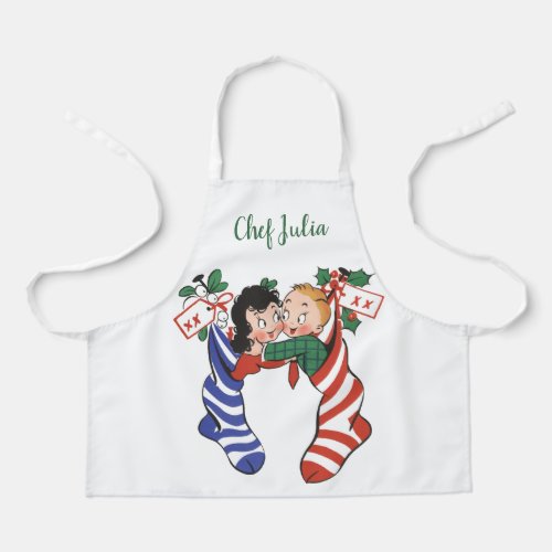 Vintage Christmas Stockings with Cute Children Apron