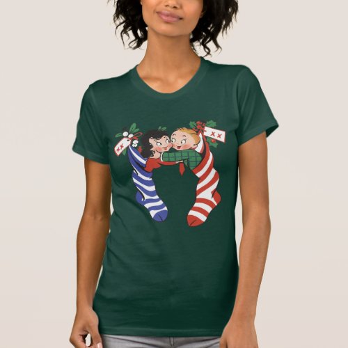 Vintage Christmas Stockings with Cute Children T_Shirt