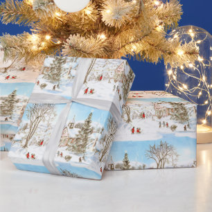 Vintage Christmas Storybook Village Wrapping Paper