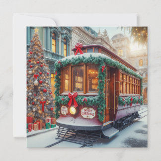 Vintage Christmas Streetcar in Snow Holiday Card