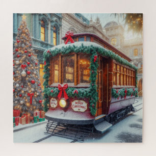 Vintage Christmas Streetcar in Snow Jigsaw Puzzle