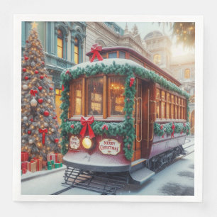Vintage Christmas Streetcar in Snow Paper Dinner Napkins