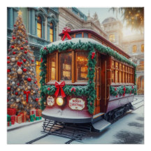 Vintage Christmas Streetcar in Snow
