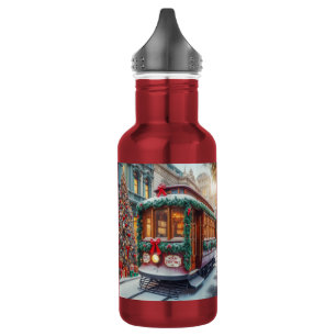 Vintage Christmas Streetcar in Snow Stainless Steel Water Bottle