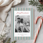 Vintage Christmas Stripes Two Sided Family Photo Holiday Card<br><div class="desc">Vintage Classic two-sided family photo holiday cards featuring Christmas green and red stripes pattern with personalized family photo and holiday messages.</div>