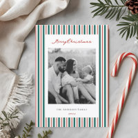 Vintage Christmas Stripes Two Sided Family Photo