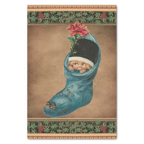 Vintage Christmas Super Cute Child Peeking Out Tissue Paper