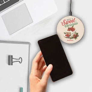 Vintage Christmas Sweet Cake Custom Name Wireless Charger