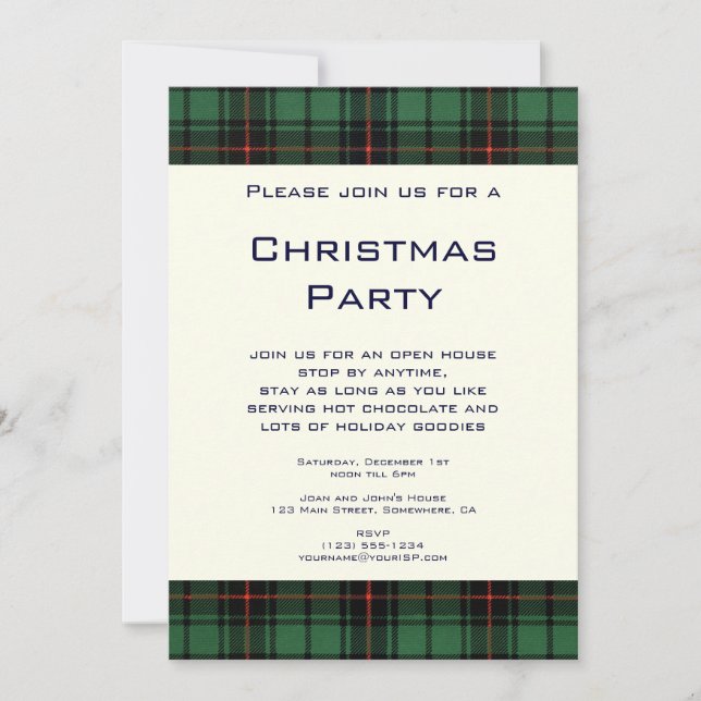 Vintage Christmas, Tartan, Davidson Modern Pattern Invitation (Front)