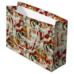 Vintage Christmas Tea Time With Santa Large Gift Bag