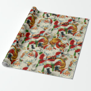 Vintage Christmas Tea Time With Santa Wrapping Paper