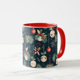 Vintage Christmas Teal and Red Ornament Pattern Mug