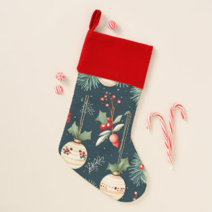 Vintage Christmas Teal and Red Pattern Christmas Stocking
