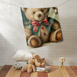 Vintage Christmas Teddy bear Baby Blanket