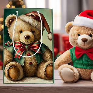 Vintage Christmas Teddy bear Medium Gift Bag