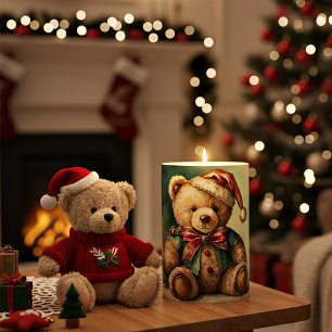 Vintage Christmas Teddy bear Pillar Candle