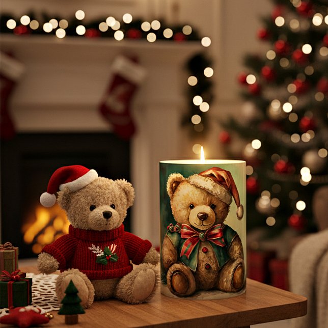 Vintage Christmas Teddy bear Pillar Candle (Creator Uploaded)