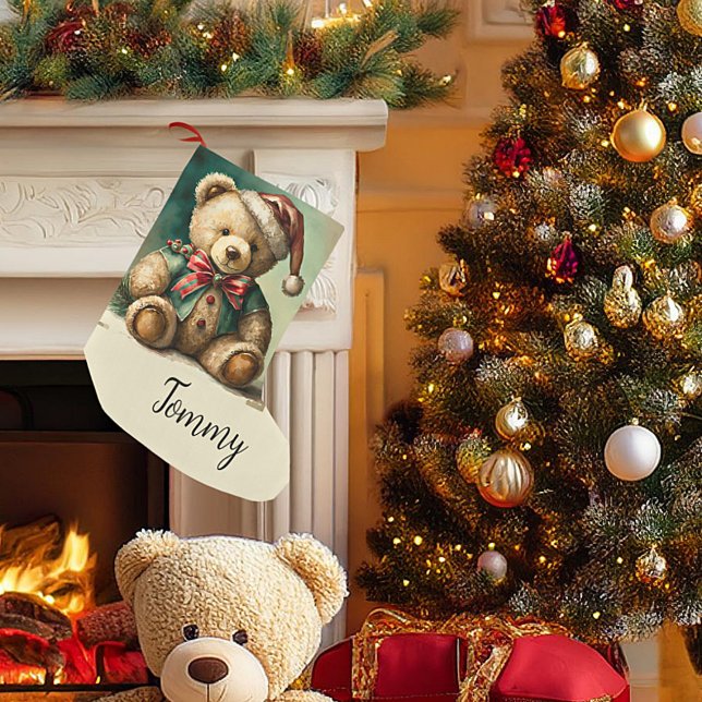 Vintage Christmas Teddy bear Small Christmas Stocking (Creator Uploaded)