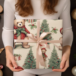 Vintage Christmas Teddy Bear Wrapping Paper