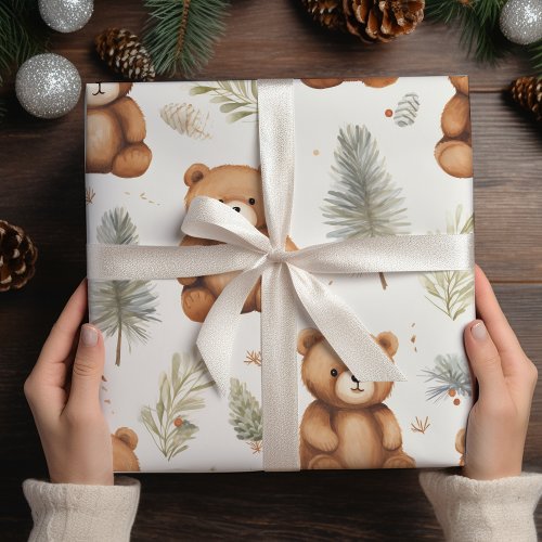 Vintage Christmas Teddy Bear Wrapping Paper