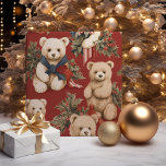 Vintage Christmas Teddy Bears  Wrapping Paper<br><div class="desc">Transport yourself to a bygone era of festive nostalgia with our "Vintage Christmas Teddy Bears Red Wrapping Paper." This heartwarming design captures the timeless charm of classic holiday celebrations, featuring adorable teddy bears adorned in vintage Christmas attire. The rich red background sets the perfect stage for these endearing teddy bears,...</div>