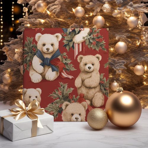 Vintage Christmas Teddy Bears  Wrapping Paper