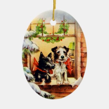 Vintage Christmas Terrier Dog Ceramic Ornament by Zazilicious at Zazzle