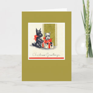 Vintage Christmas Terrier Dog Holiday Card