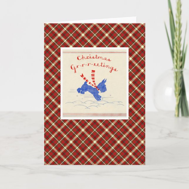 Vintage Christmas Terrier Dog Holiday Card (Front)