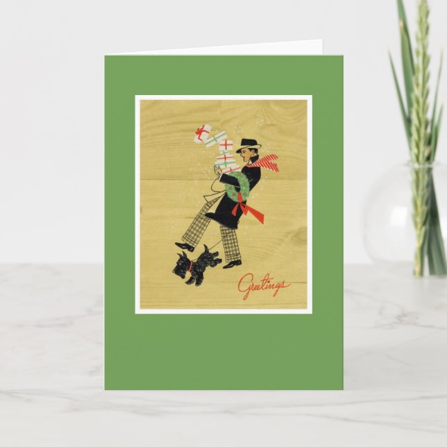 Vintage Christmas Terrier Dog Holiday Card (Front)