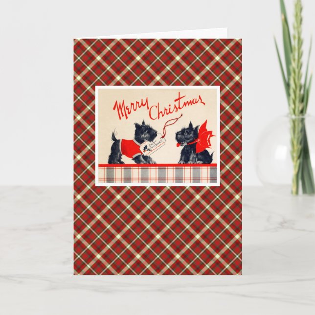 Vintage Christmas Terrier Dog Holiday Card (Front)