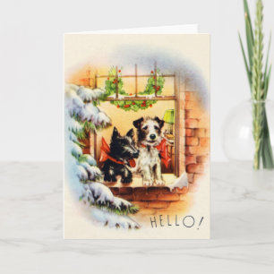 Vintage Christmas Terrier Dog Holiday Card