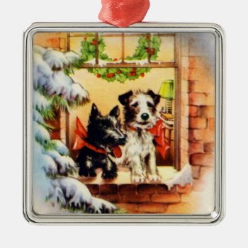 Vintage Christmas Terrier Dog Metal Ornament by Zazilicious at Zazzle