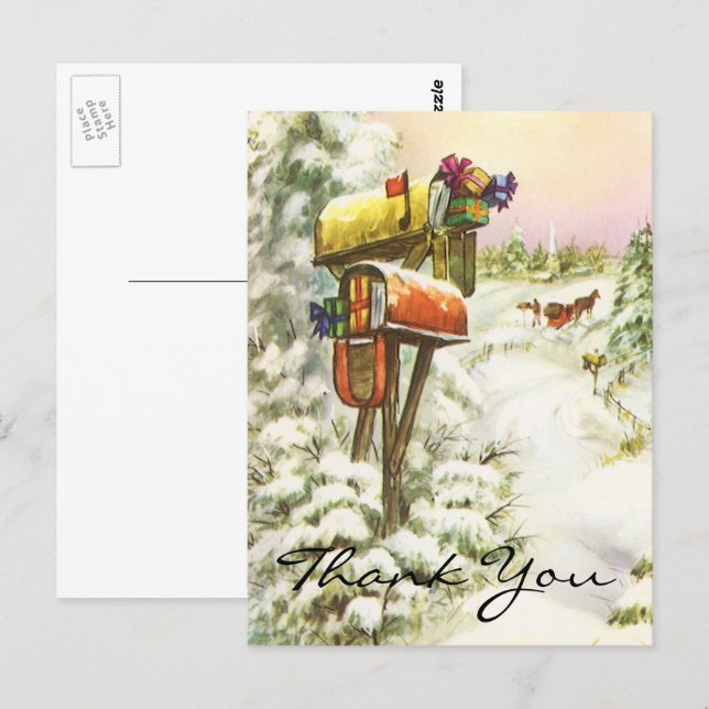 Vintage Christmas Thank You Postcard (Front/Back)