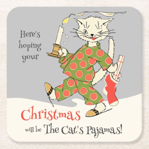 Vintage Christmas The Cat's pajamas CC1273 Funny Square Paper Coaster