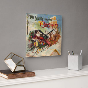 Vintage Christmas, The Night Before Christmas Square Wall Clock