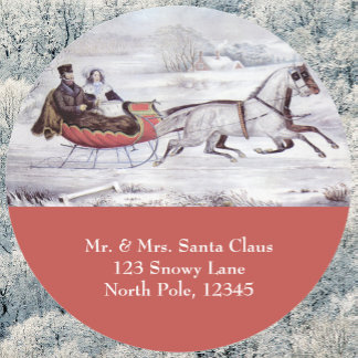 Vintage Christmas, The Road Winter, Sleigh Horse Classic Round Sticker