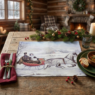Vintage Christmas, The Road Winter, Sleigh Horse Cloth Placemat