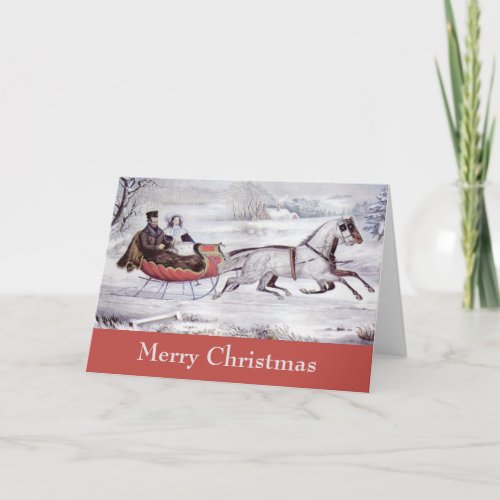 Vintage Christmas The Road Winter Sleigh Horse Holiday Card