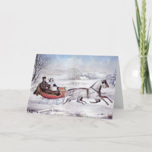 Vintage Christmas, The Road Winter, Sleigh Horse Holiday Card
