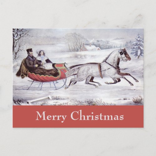 Vintage Christmas The Road Winter Sleigh Horse Holiday Postcard